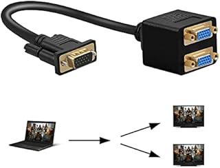 Herfair VGA Splitter Cable, 15Pin SVGA Male to Dual Female Y Adapter, D-SUB Distributor One Signal to 2 Monitors for PC Video Computer TV Projector (Length: 25cm)