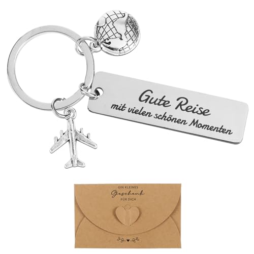 BETESSIN Reise Geschenk für Reisende - Gute Reise mit vielen schönen Momenten - Schlüsselanhänger Metall mit Umschlag - Reise Glücksbringer Mann - Abschiedsgeschenk für Weltenbummler