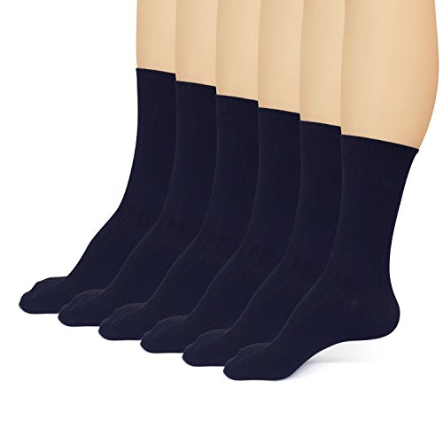 DAVID ARCHY Men's Pure Cotton Ultra Soft Knit Trouser Crew Dress Socks 6 Pack (10-13, Navy Blue)