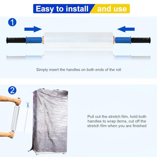 Stretch Film, RAZCC Stretch Wrap Industrial Strength, Shrink Wrap for Pallet Wrap, Heavy Duty Clear Plastic Wrap with Handles, Moving Wrapping Plastic Roll, 15" x 1000 Ft Per Roll, 60 Gauge, 2 Pack - Thumbnail 5