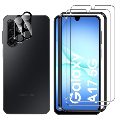Lutree Verre Trempé pour Samsung Galaxy A17 5G/4G, 2+2 Pièces Protection écran + Caméra Arrière Protecteur Film (Noire), 9H Dureté HD Anti-Rayures Sans Bulles Vitre Trempé Protecteurs d'écran