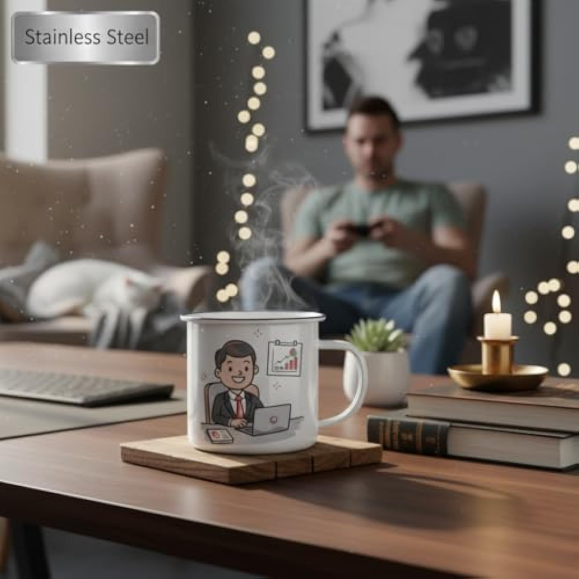 Adventure-Ready Printed Enamel Mug, Durable & Lightweight