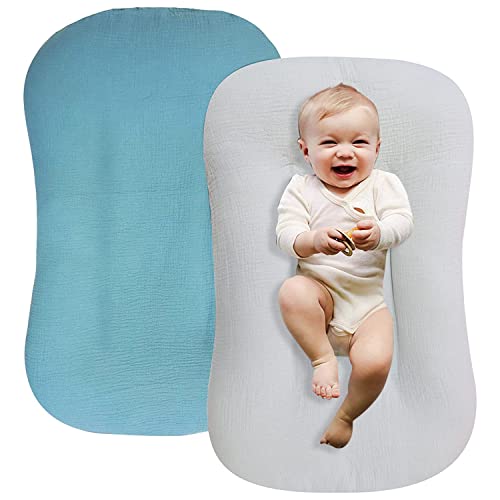 Image of YCHWFF Muslin Baby Lounger Cover 2 Pack, Organic Cotton Removable Slipcover for Newborn,Baby Padded Lounger Infant Floor Seat Cover for Boys Girls