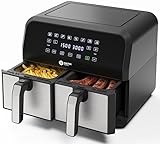 Balter Heißluftfritteuse HL-900, Doppelkammer 8L 2x4L, 2 Speisen gleichzeitig, 8 Programme, Dual Cook & Sync Finish, Dörrer Funktion, Dual Zone, Airfryer, Friteuse ohne Öl, inkl Rezeptheft, Silber