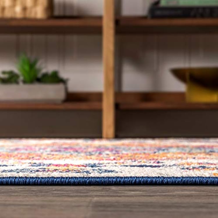 JONATHAN Y Boho Vintage Blue/Multi Indoor Area Rug, 8x10, Bohemian Flair Medallion, Floral Easy-Cleaning High Traffic for Living Room, Bedroom, Kitchen, Pet-Friendly, Non-Shedding (BMF106A-8)