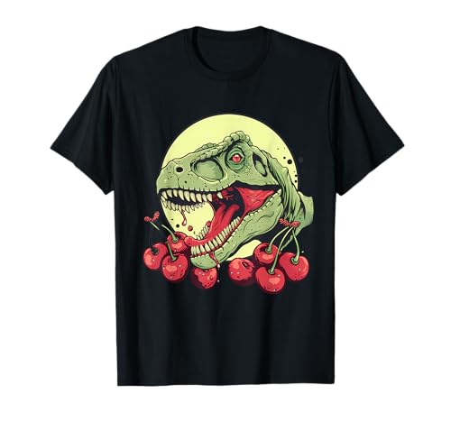 Cherry T-Rex Dinosaur Lover Retrato Dino Print Cherry Fruit Camiseta