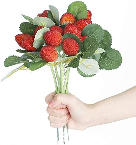JUSTDOLIFE Artificial Strawberry, Fake Strawberry Fruit Decoration Plastic Berry Stems 6 Bunches Faux Strawberry Lifelike Artificial Fruit Props for Home Wedding Party Decor