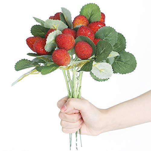 Justdolife Artificial Strawberry, Fake Strawberry Fruit Decoration Plastic Berry Stems 6 Bunches Faux Strawberry Lifelike Artificial Fruit Props For Home Wedding Party Decor #TOP18