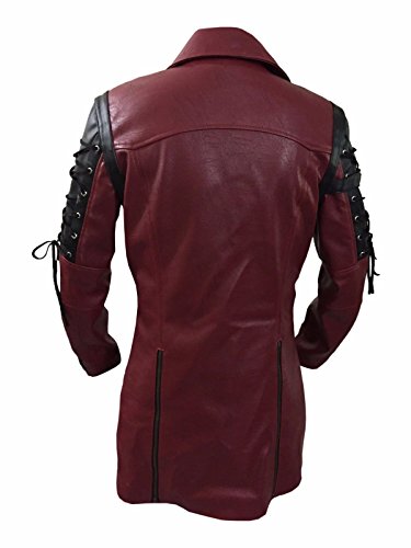 Steampunk Maroon & Red Faux Leather Goth Matrix Punk Gothic Coat (L) #TOP1