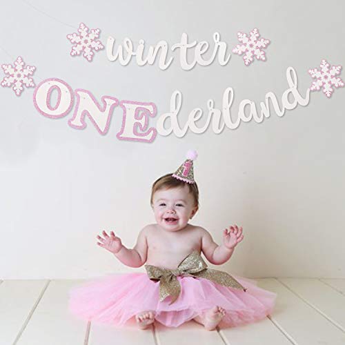 Faisichocalato Winter Onederland Banner Baby Shower Glitter Garland 1St Birthday Winter Onederland Party Decorations First Birthday Party Decor For Girls Party Supplies Winter Snowflake Pink And White #TOP1