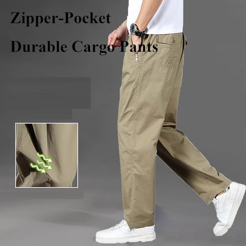 Puliam Mens Stretch Cargo Pants, Bromute Cargo Pants for Men Easetactic Zipper-Pocket Durable Pants Elastic Waist Slacks3