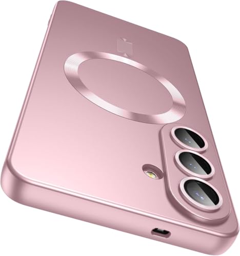 DIZORO Samsung S26 Case, Compatible with Mag Safe Back Cover, Matte Luxury Metallic Luster Flexible TPU Wireless Charging Shockproof Case with Camera Protector Lens (Pink)
