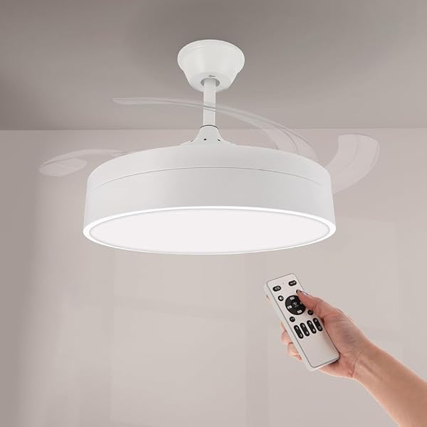 M mimotec - Ventilador de Techo con luz Led Messe 72W Blanco, Mando a Distancia, Bajo consumo, motor DC, 6 velocidades, Silencioso ,4 Aspas desplegables, función verano-invierno, temporizador - 1