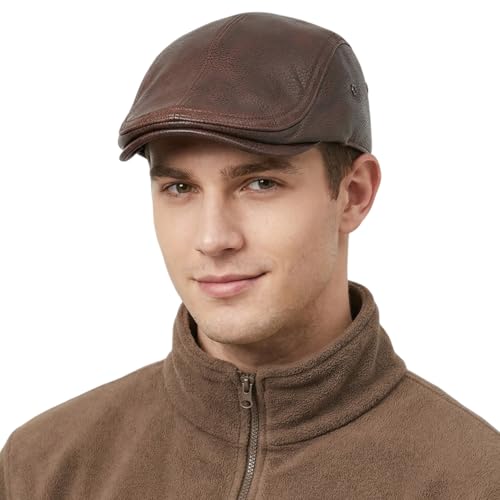 Casquette plate homme en cuir de vache réglable de 56 à 60 cm imperméable