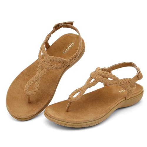 Image of UBFEN Womens Flat Sandals T-Strap Thong Sandals with Arch Support