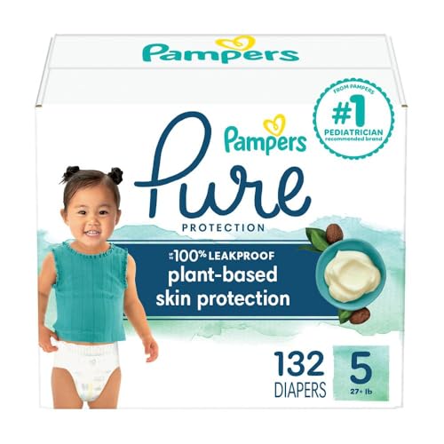 Image of Pampers Baby Diapers - Pure Protection - Size 5, 132 Count, for up to 100% Leakproof, Premium Plant-based Skin Protection