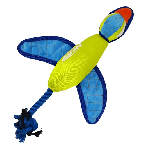 Nerf Anatra lanciante per cani con ali increspate, giocattolo interattivo ultraplush da 41 cm, verde/azzurro