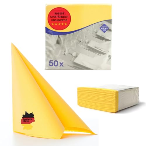 50 Aroba Airlaid Servietten Stoffähnlich 19 FARBEN 40x40 cm 1/4 Falz Hochwertige Hochzeitsservietten, Stoffoptik, für Geburtstag Hotel Catering Feiern Weihnachten Hochzeit Gelb