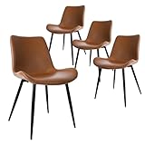 CangLong Dining Chairs Set of 4, Faux Leather Dining Room Chairs with Comfy Upholstered Seat, Modern Kicthen Chairs Armless Accent Chairs with Black Legs for Restaurant, Living Room, Brown