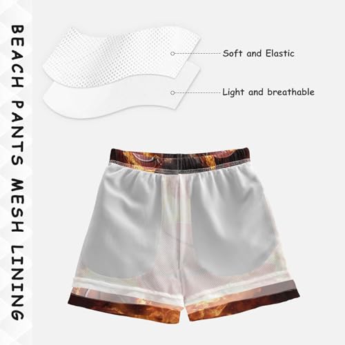 Boys Beach Board Shorts Fire Basketball Ball Swim Trunk Teen Swimwear 8-16Y Multicolor4