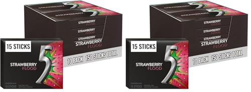 Image of 5 GUM Strawberry Flood Sugar Free Chewing Gum Juicy Fruity Tangy Flavor, Five-Gum, 150 Count (Pack of 2)