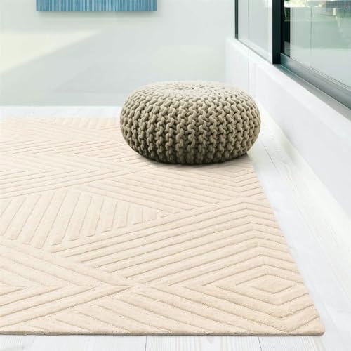 Image of FloorFusion inchWoolen Monterial Design Premium Carpet for Living Room Bedroom Drawing Room Hall and Floor Size 4 x 6 feet (120x180 cm) Color Soft Ivory