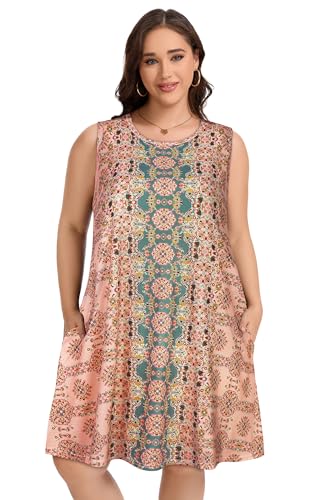 Image of elescat Plus Size Summer Dresses for Women Sleeveless Pockets Beach Tshirt Tank Sundress 2026