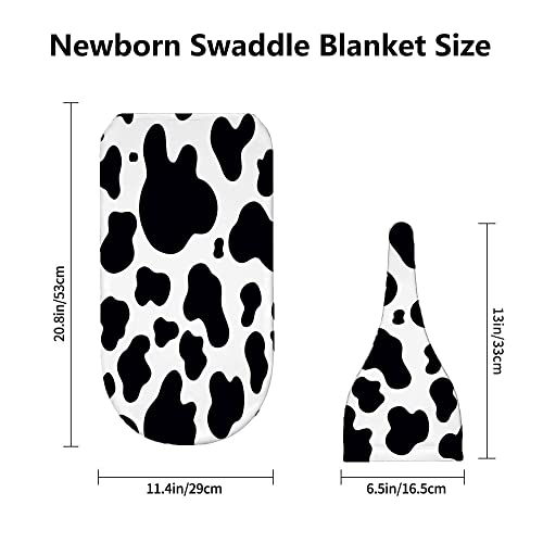Image of Cow Print Newborn Swaddle Blanket with Hat Sets Newborn Receiving Blanket for Boy Girl Swaddle Sack Shower Infant Gift