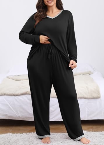 POSESHE Women’s Plus Size Pajama Sets Soft Pjs Long Pants Summer Lounge Sleepwear Pajama Sets4