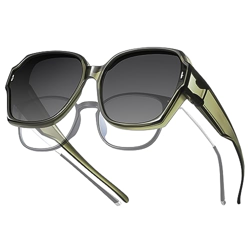 Square Fit Over Glasses Sunglasses for Women, Polarized Sunglasses Wear Over Prescription Glasses UV Protection