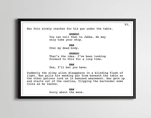 Star Wars #HANSHOTFIRST Screenplay POSTER! (up to 24" x 36") - Minimalism - Movie - Film - Gift - Script - Greedo - Han Solo - Jabba - Decor