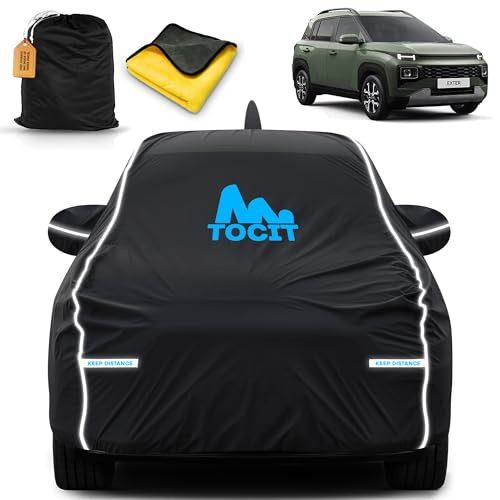 Image of Exter Waterproof Long Life Car Cover with Safety Glow Reflective Strap, Premium Stretchable Velvet Velour Fabric, Machine Washable, Tri-Stitch Custom Fit with Mirror & Antenna Pocket