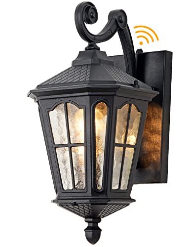 Gydz Outdoor Wall Mount Light Fixture, Dusk To Dawn Outdoor Porch Light, Exterior Light Fixture Wall Mount, Anti-Rust Waterproof Matte Black Wall Light With Water Ripple Glass For Doorway,15'75''H #TOP5