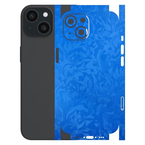 Image of AtOdds - Full Body Back Screen Guard Protector Film - 3D Textured Lamination Wrap Skin Sticker for iPhone 15 | Scratchproof Matte Finish (Design - Royal Blue Camo)