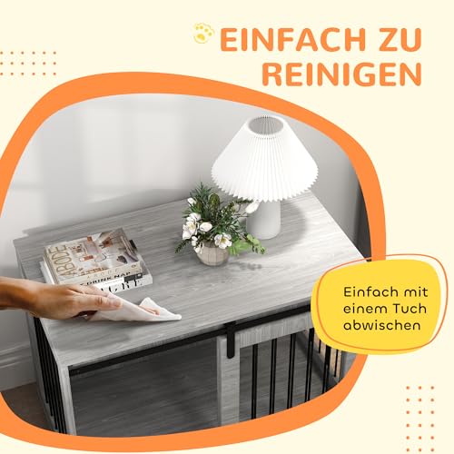 PawHut Hundekäfig 98 cm Hundebox für Zuhause mit Abschließbar Schiebetüren Moderne Metall Indoor Hundehütte für große Hunde Hundehaus 98 x 58 x 61 cm Grau