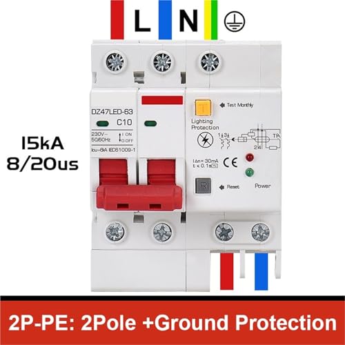 Disjoncteur différentiel 16A 2P avec parasurtenseur intégré pour tableau - 3