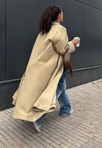 chouyatou Women's 2025 Fall Single Breasted Maxi Long Trench Coat Loose Cotton Business Casual Overcoat4