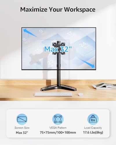 Image of MOUNTUP Single Monitor Stands, Freestanding VESA Monitor Desk Mount fits 13'' to 32'' Computer Screen with Height Adjustable, Swivel, Tilt, Rotation, 17.6 lbs Load, For Home Office, VESA 75x75 /100x100