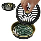 Mosquito Coil Holder, 2 Pack Metal Mosquito Repellent Coil Holder with Lid Black Portable Incense Coil Burner for Outdoor Camping Patio Party