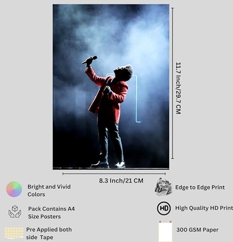 Image of Paper The Weeknd Poster Set Of 8 A4 12X8 Inch - Music Posters For Wall - Music Album Posters - Music Wall Sticker - Music Related Gifts - Wall Collage Kit Pinterest Aesthetics - Music Wall Decor