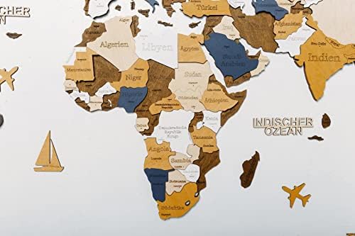3D Wooden World Map Wall Art | Home & Office Wall decor | Travel Map with Pins FREE | EN Languages, 6 color options, 3 Sizes | AMX Home (M , AMERICANO)