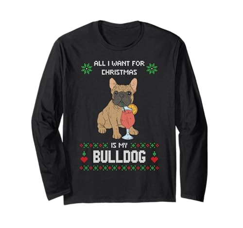Ugly Christmas Sweater Bulldog Frenchie Perro Navidad Manga Larga