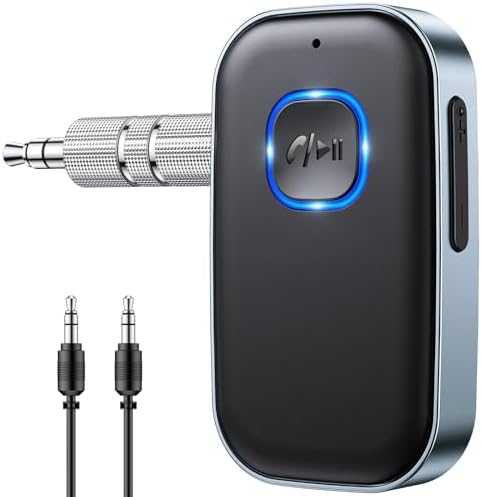 Glangeh Bluetooth Adapter Auto, Upgraded Lärmminderung 3,5mm Aux Empfänger | 16H Standby, Dual Verbindung Bluetooth 5.3 receiver Klinke für KFZ Auto Mono-Endstufen Audio System, Ko