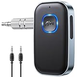 Glangeh Bluetooth 5.3 Adapter Auto, Upgraded Lärmminderung 3,5mm Aux Bluetooth Adapter, 16H Standby Empfänger Receiver Klinke für Auto Audio System, Kopfhörer, Speaker, Stereo-Endstufen (Grau)