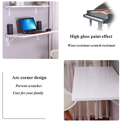 Bureau d'ordinateur mural blanc, table pliante gain de place 60x50 - 5