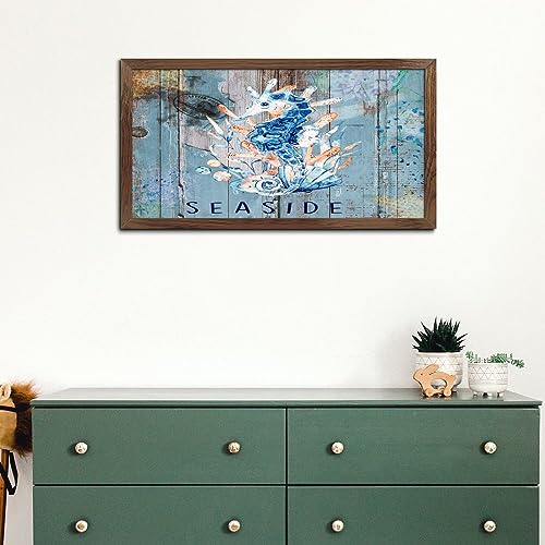 Letrero de madera náutico con caballito de mar retro para pared de casa 6