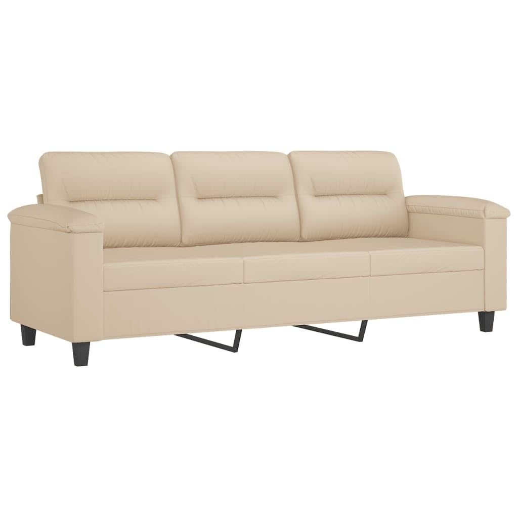 Canapé 3 Places en Tissu Microfibre crème avec oreillers, mobilier modulable pour Salon séjour, Design Moderne, Confort Optimal, Structure Robuste, idéal pour Espace de Vie