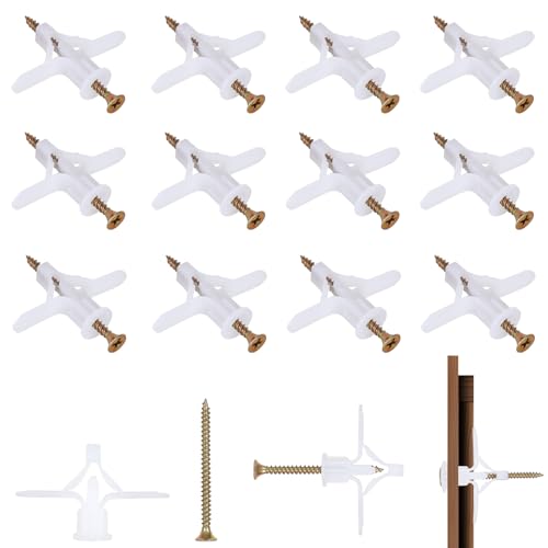 100 Pcs Plasterboard Wall Plugs and Screws HXC Plasterboard Fixings Heavy Duty Anti-Rotational Expansion Tube Hollow Wall Anchor for Hollow Drywall Cavity TV Wall Brackets(White)