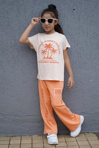 Image of Nap Chief Girls Printed Cotton Co ord Set, Tshirt & Joggers Set for Casual Wear