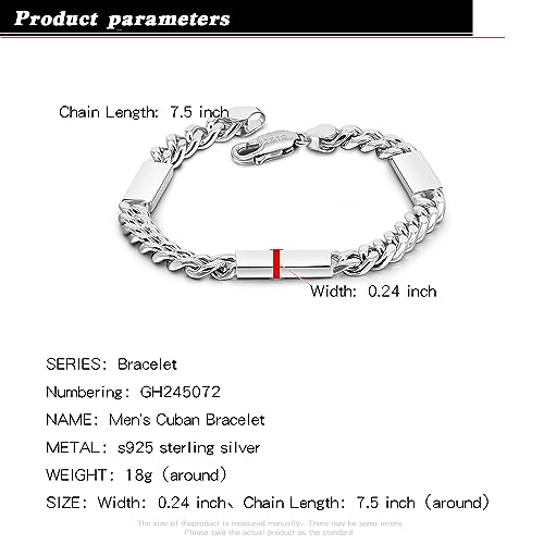 H&Beautimer Men 925 Sterling Silver Bracelet Handmade Link Chain Women 0.24 inch Curb Cuban Chain 7" 7.5" 8" 8.5" 9" Jewelry Gift3